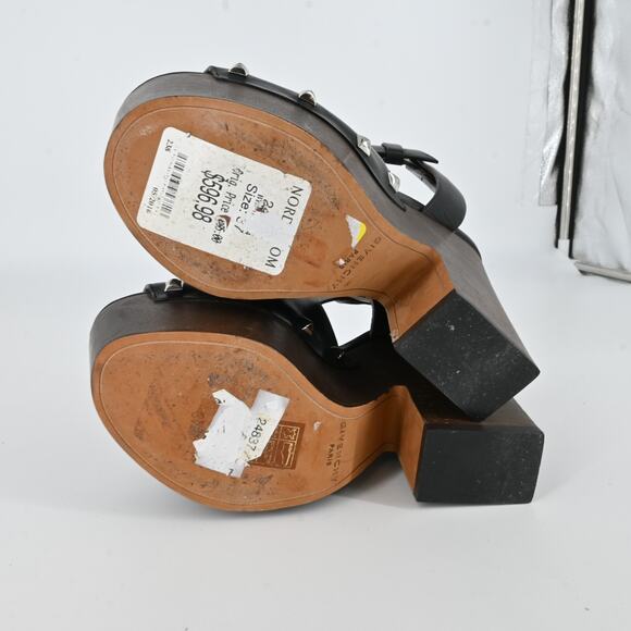 GIVENCHY Black Studded Leather Wooded Platforms Size 37 - Picture 4 of 16